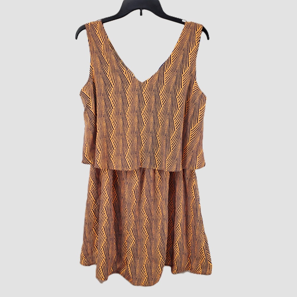 Blu Pepper Womens Large Geometric Chevron Sleeveless Dress Orange Blue Back Bow